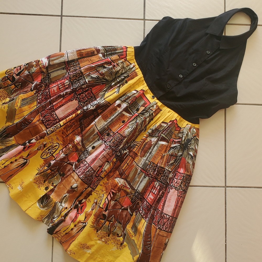 Rare Trashy Diva Pleated Backless French Quarter Print Dress